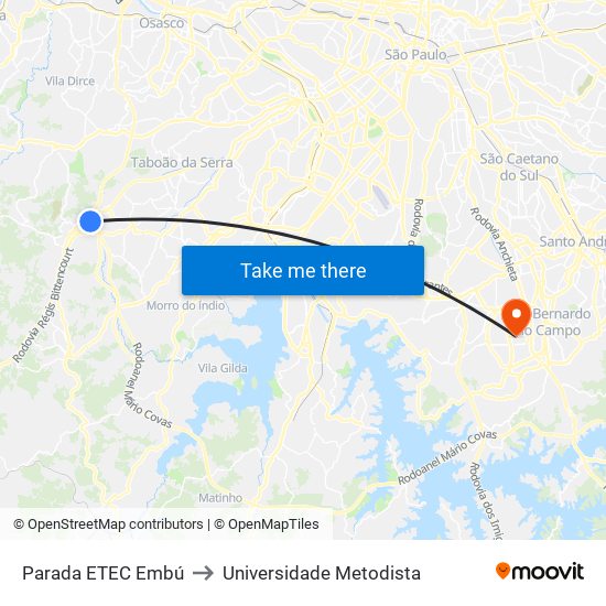 Parada ETEC Embú to Universidade Metodista map