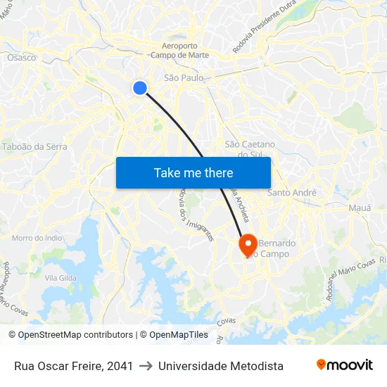 Rua Oscar Freire, 2041 to Universidade Metodista map