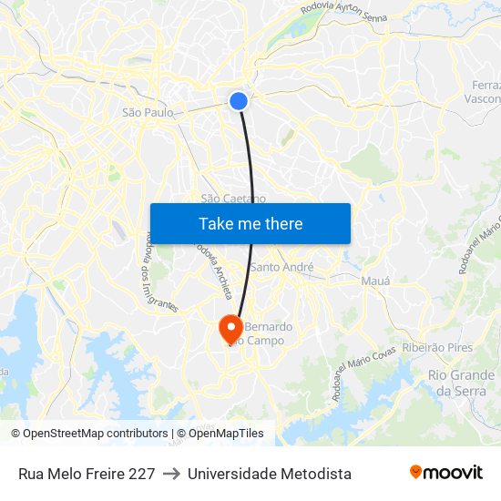 Rua Melo Freire 227 to Universidade Metodista map