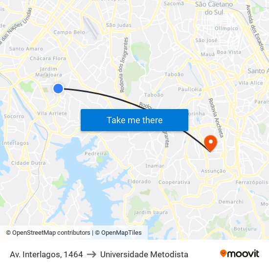 Av. Interlagos, 1464 to Universidade Metodista map