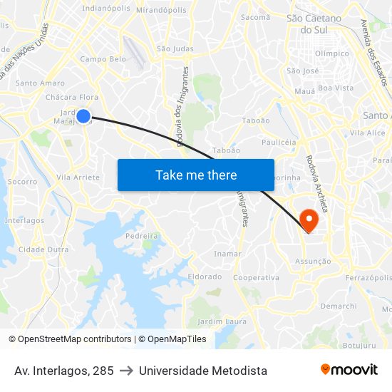 Av. Interlagos, 285 to Universidade Metodista map