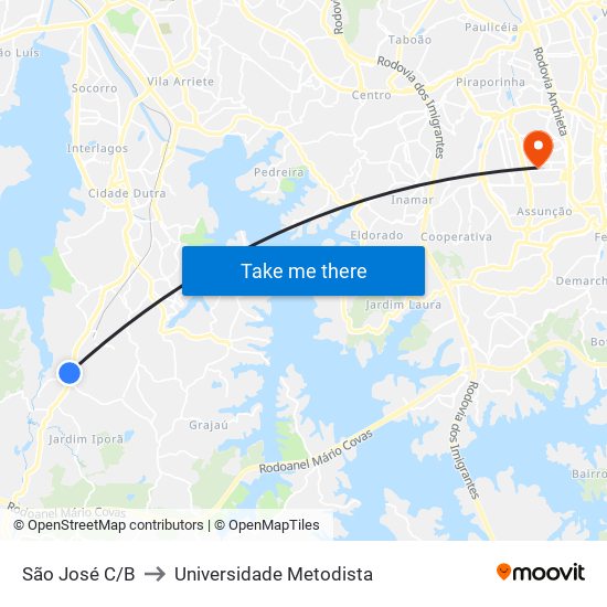 São José C/B to Universidade Metodista map