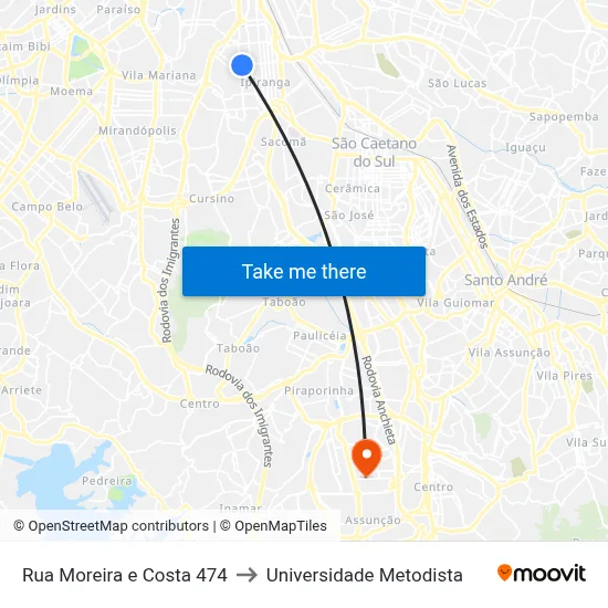 Rua Moreira e Costa 474 to Universidade Metodista map