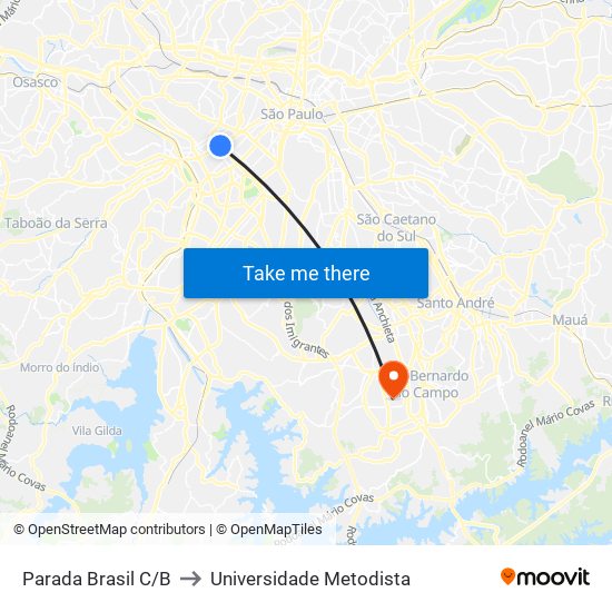 Parada Brasil C/B to Universidade Metodista map