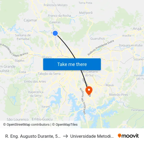 R. Eng. Augusto Durante, 560 to Universidade Metodista map