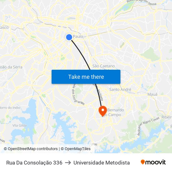 Rua Da Consolação 336 to Universidade Metodista map