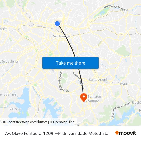 Av. Olavo Fontoura, 1209 to Universidade Metodista map
