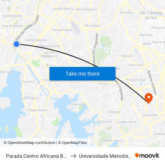 Parada Centro Africana B/C to Universidade Metodista map