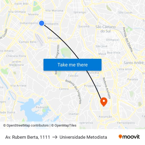 Av. Rubem Berta, 1111 to Universidade Metodista map