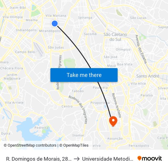 R. Domingos de Morais, 2800 to Universidade Metodista map