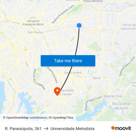 R. Paraisópolis, 361 to Universidade Metodista map