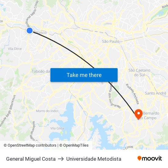 General Miguel Costa to Universidade Metodista map