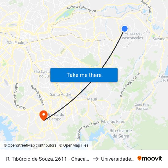 R. Tibúrcio de Souza, 2611 - Chacara Dona Olivia, São Paulo to Universidade Metodista map