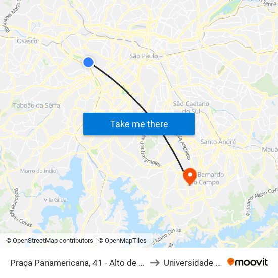 Praça Panamericana, 41 - Alto de Pinheiros, São Paulo to Universidade Metodista map