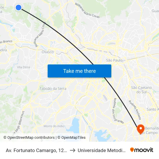 Av. Fortunato Camargo, 1273 to Universidade Metodista map