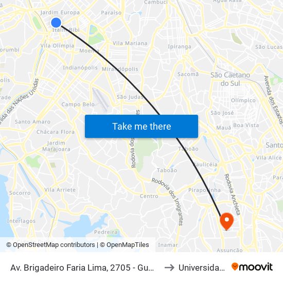 Av. Brigadeiro Faria Lima, 2705 - Gumercindo Saraiva - Jardins, São Paulo to Universidade Metodista map