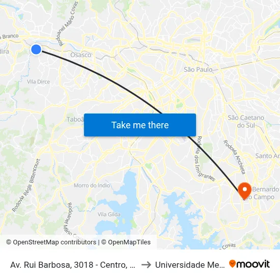 Av. Rui Barbosa, 3018 - Centro, Carapicuíba to Universidade Metodista map