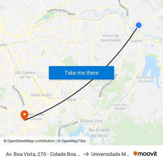 Av. Boa Vista, 270 - Cidade Boa Vista, Suzano to Universidade Metodista map