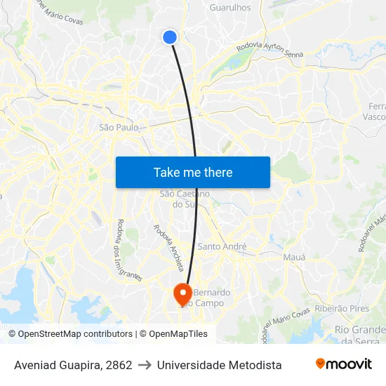 Aveniad Guapira, 2862 to Universidade Metodista map