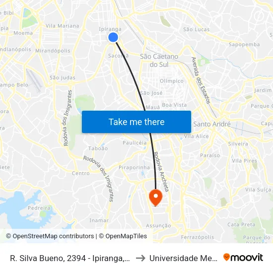 R. Silva Bueno, 2394 - Ipiranga, São Paulo to Universidade Metodista map