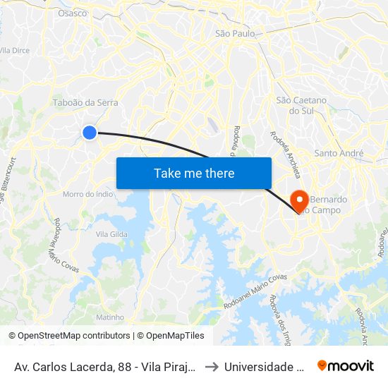 Av. Carlos Lacerda, 88 - Vila Pirajussara, São Paulo to Universidade Metodista map