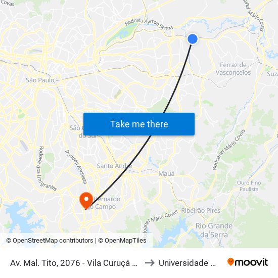 Av. Mal. Tito, 2076 - Vila Curuçá Velha, São Paulo to Universidade Metodista map