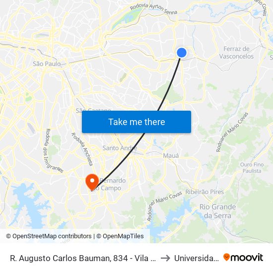 R. Augusto Carlos Bauman, 834 - Vila Brasil, São Paulo - Sp, 08210-590, Brasil to Universidade Metodista map