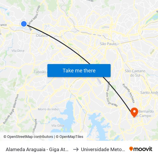 Alameda Araguaia - Giga Atacado to Universidade Metodista map