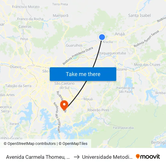 Avenida Carmela Thomeu, 204 to Universidade Metodista map