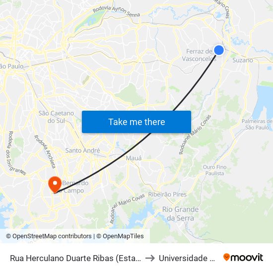 Rua Herculano Duarte Ribas (Estação Poá da Cptm) to Universidade Metodista map