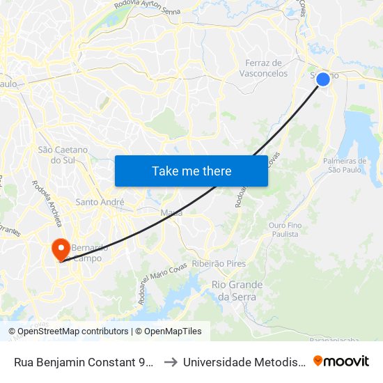 Rua Benjamin Constant 920 to Universidade Metodista map