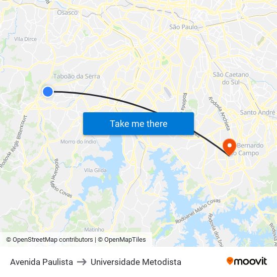Avenida Paulista to Universidade Metodista map