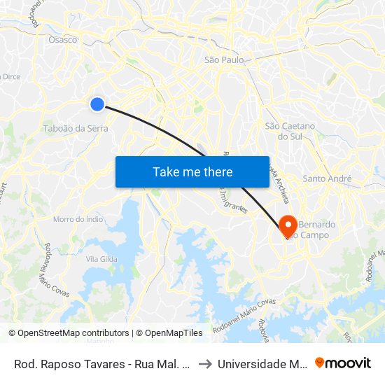 Rod. Raposo Tavares - Rua Mal. Morais Ancora to Universidade Metodista map