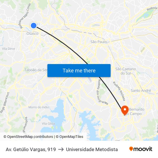 Av. Getúlio Vargas, 919 to Universidade Metodista map