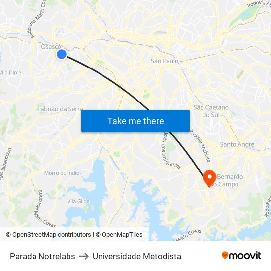 Parada Notrelabs to Universidade Metodista map