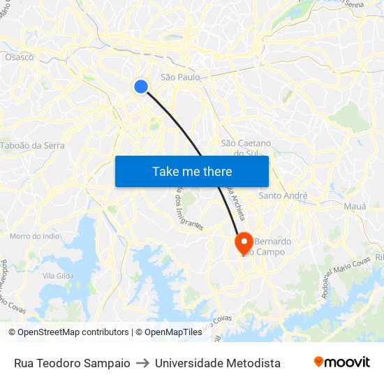 Rua Teodoro Sampaio to Universidade Metodista map