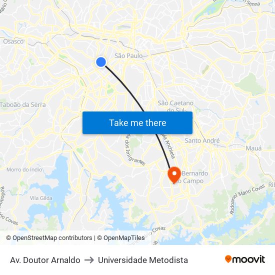 Av. Doutor Arnaldo to Universidade Metodista map