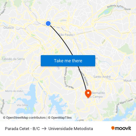 Parada Cetet - B/C to Universidade Metodista map