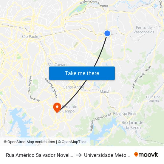 Rua Américo Salvador Novelli 199 to Universidade Metodista map