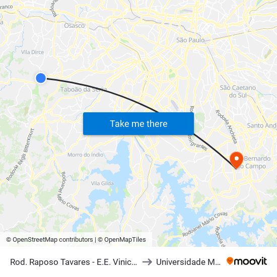 Rod. Raposo Tavares - E.E. Vinicius de Moraes to Universidade Metodista map