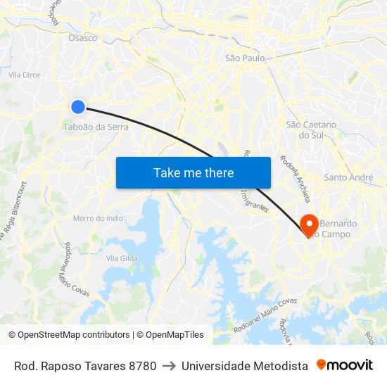 Rod. Raposo Tavares 8780 to Universidade Metodista map