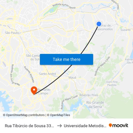 Rua Tibúrcio de Sousa 3350 to Universidade Metodista map
