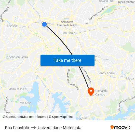 Rua Faustolo to Universidade Metodista map