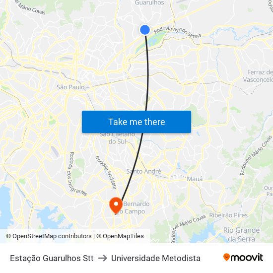 Estação Guarulhos Stt to Universidade Metodista map
