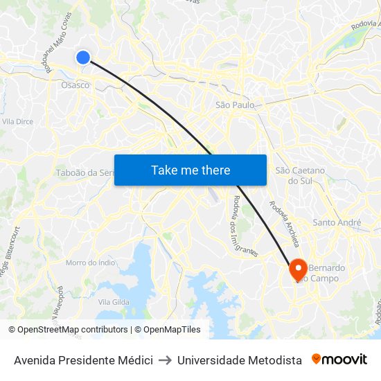 Avenida Presidente Médici to Universidade Metodista map