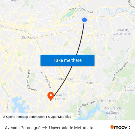 Avenida Paranaguá to Universidade Metodista map