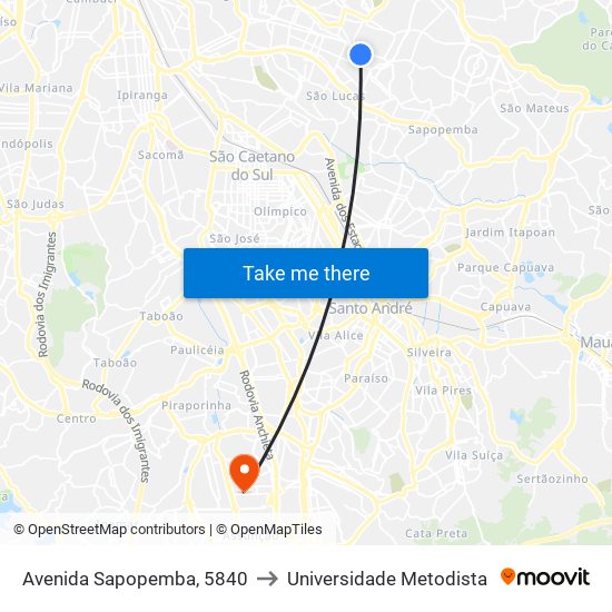 Avenida Sapopemba, 5840 to Universidade Metodista map