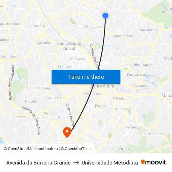 Avenida da Barreira Grande to Universidade Metodista map