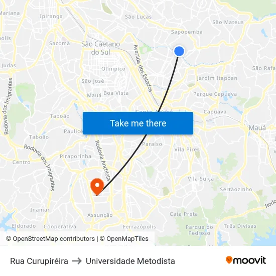 Rua Curupiréira to Universidade Metodista map