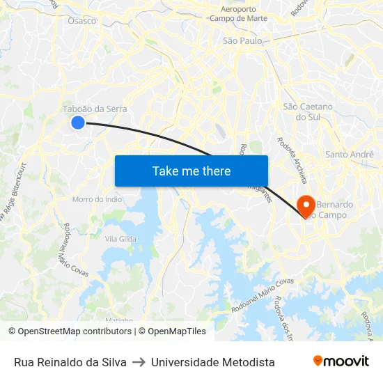 Rua Reinaldo da Silva to Universidade Metodista map
